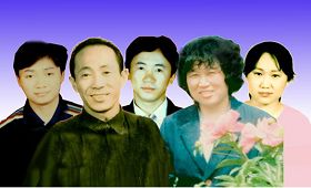 彭敏(左上)、彭亮(上中)和亲人