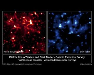 可见物质和暗物质在宇宙中的分布。(NASA)
