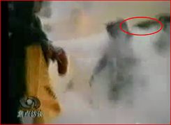 CCTV“自焚”节目慢动作分析-1:在灭火器喷射的同时,一只手臂抡了起来,猛击刘春玲的头部