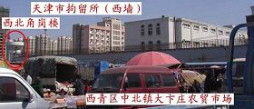 图三:天津市拘留所的西墙和西青区中北镇大卞庄农贸市场