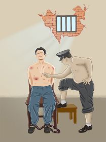 中共酷刑示意图:火烧炮烙