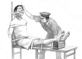 酷刑示意图:老虎凳