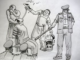 中共酷刑示意图:灌粪汤