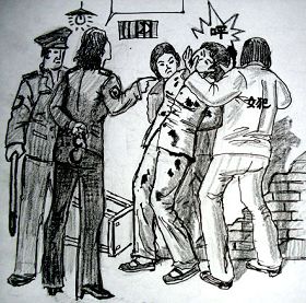 中共酷刑示意图:殴打、撞头
