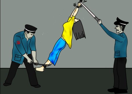 酷刑示意图:吊起来晃荡