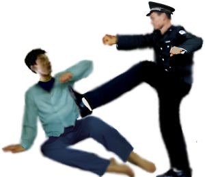 酷刑示意图:踹裂肋骨