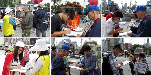 图5-6,了解中共迫害法轮功真相的民众纷纷提笔签名,支持正义反迫害
