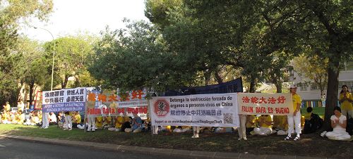 图4-9:来自欧洲35个国家的法轮功学员汇集在驻西班牙中共领馆前讲真相