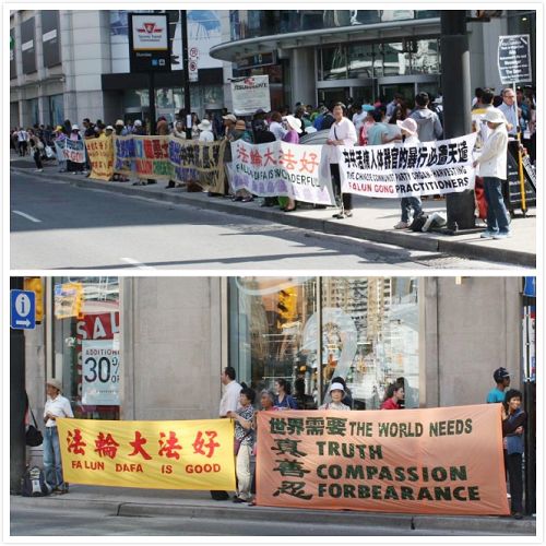 图1-4:多伦多学员在工作日期间,在市中心举办真相长城活动