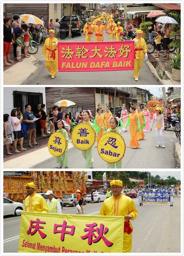 法轮功学员来到彭亨州加叻进行第三场的庆中秋游行,途经加叻主要大道。