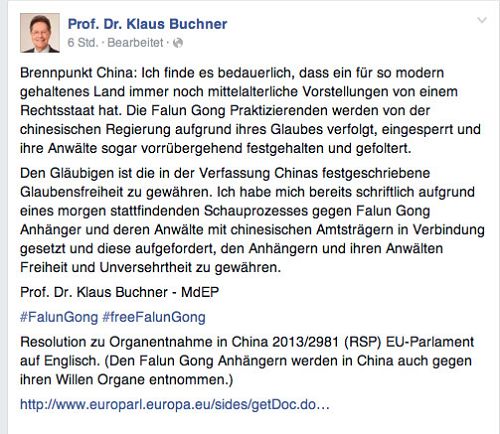 图2:欧洲议会人权委员会议员克劳斯•布赫讷(Klaus