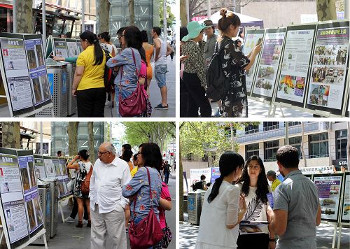 图1-2:墨尔本市中心城市广场上,民众纷纷签名支持控告迫害元凶江泽民
