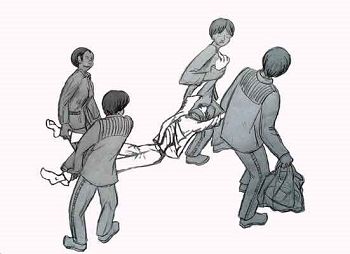 示意图:我被拖着或抬着去强制灌食