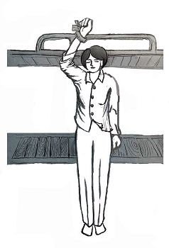 示意图:单手铐在床架上罚站