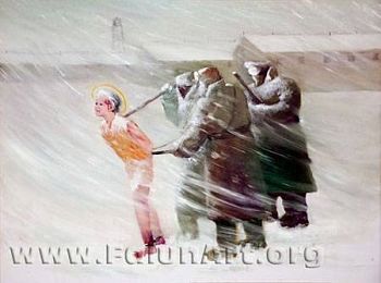 绘画:风雪中