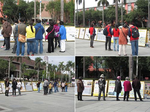 图5:“真相展板”吸引许多民众驻足仔细阅读、观看、了解真相。