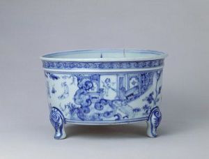 图3 这件明代弘治年间的青花瓷香炉,图案是茅山道士。