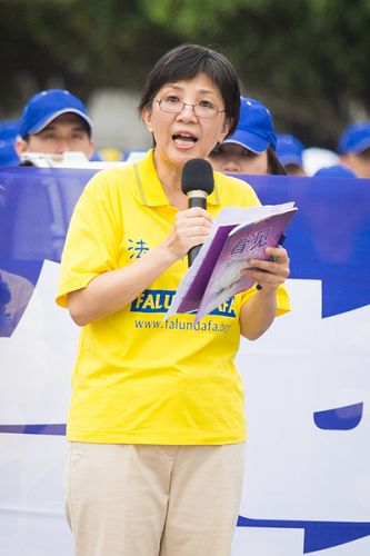 图3:台湾法轮大法学会理事长张锦华表示,唯有和平解体中共,人类才会有光明的未来