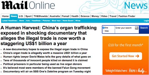 二零一五年四月六日,英国主要报纸“每日邮报(Daily Mail)”网站(MailOnLine)”网页截图
