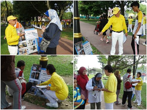 许多民众停下脚步了解法轮功真相,并踊跃签名协助法轮功学员制止迫害