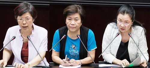 台湾朝野立委支持修法,可遏止强摘盗卖人体器官。左起台湾立法院跨党派人权促进会会长尤美女、国民党立委徐少萍、民进党立委田秋堇。