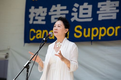图9:民阵全球主席盛雪称(中国大陆的)法轮功学员冒险控告江,是今天中国社会的英雄。