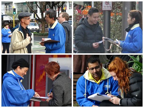 图2:活动期间,不少民众驻足了解真相。有的在了解真相后,签名支持制止迫害。