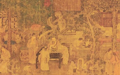 图4:这幅《十八学士图》与唐太宗李世民有关。“十八学士”是李世民为秦王时、网罗四方人才、得到的杜如晦、房玄龄、陆德明等十八位学士。