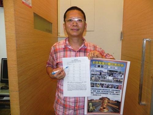 图4:牙科医师黄圣躬呼吁大家应该勇敢地站出来举报江泽民的罪行,将他早日绳之以法,还给法轮功和世人一个公道。