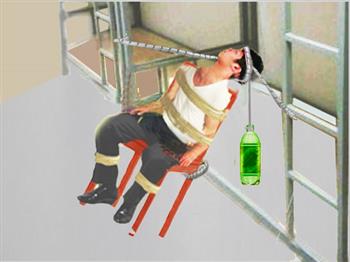 中共监狱酷刑示意图:“吊瓶”