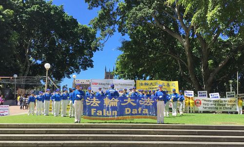 '图1:二零一六年十月一日,法轮功学员在悉尼市中心海德公园举行集会,呼吁停止迫害法轮功。'