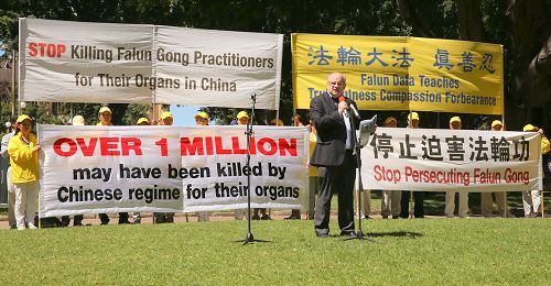 '图8:前帕拉玛塔市自由党议员安德鲁·威尔逊(Andrew Wilson)在集会上发言。'