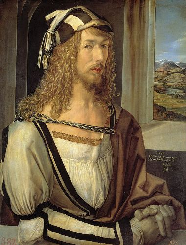 '图例:丢勒的《戴手套的自画像》(Autoportrait aux gants),木板油画,52×41厘米,于1498年完成。尽管距今五百多年,画家对绘画材料的深刻理解与杰出的多层技法让这幅历经沧桑的作品至今依然保持着明亮与清新的色彩。'