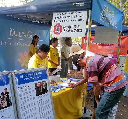 西澳多元文化节上,人们签名谴责中共活摘法轮功学员器官