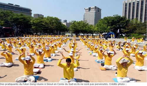 《费加罗报》文章配图:汇集在南韩首尔的法轮功学员。那里他们没有遭受迫害。