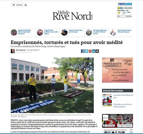 Hebdo Rive Nord 对法轮功学员汽车之旅的报道(网页截图)