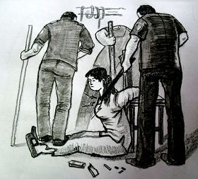 '中共酷刑示意图:踩踢'