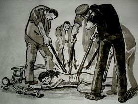 中共酷刑示意图:多根电棍电击