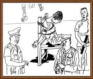 酷刑演示:双手双脚连铐毒打