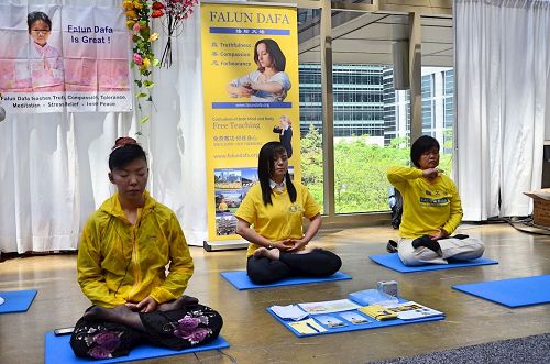 '图1:二零一七年专业超级秀于五月二十七日和二十八日,在多伦多大都会会展中心举行,法轮功学员也前来设立了展位,向前来参加展会的各界人士介绍法轮功。'