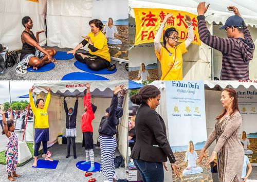 '图3,人们对法轮功很感兴趣,很多人当场学功。'