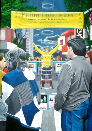 图2:“穿越宇宙的极限”,在油画布上用丙烯颜料所作,0.92 X 0.65 米。