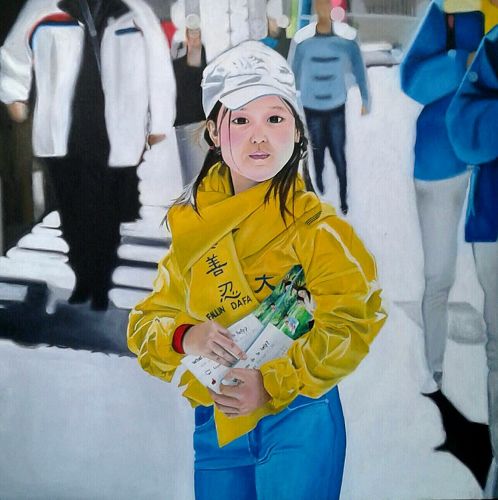 图1:“阳光明媚的星期五”,在油画布上用丙烯颜料所作,1mt x 1mt