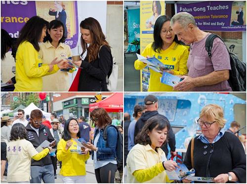 '图1:二零一八年九月八日和九日,法轮功学员在多伦多椰菜镇节庆(Cabbagetown Festival)上跟民众介绍法轮功。'