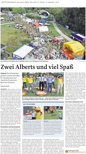 '图1-Mittelbayerische:诺马克日报报导儿童节,显著位置刊登嘉宾巴伐利亚州财政部长 Füracker,诺马克市长 Thumann和副市长 Heißlinger以及儿童节的主要赞助商学炼法轮功功法'