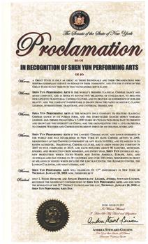 图8:纽约州参议院多数党主席史都华-考辛斯(Andrea Stewart-Cousins)给2019纽约神韵演出的贺函。