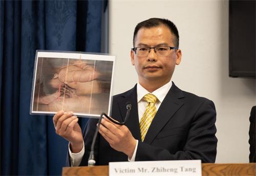 '图8:来自广东的成功民营企业家汤志衡讲述受中共迫害的亲身经历。'