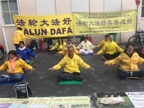 '图2:法轮功学员展示优美的五套功法'
