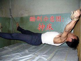 '中共酷刑演示:抻床'