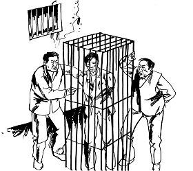 '酷刑示意图:关铁笼子'